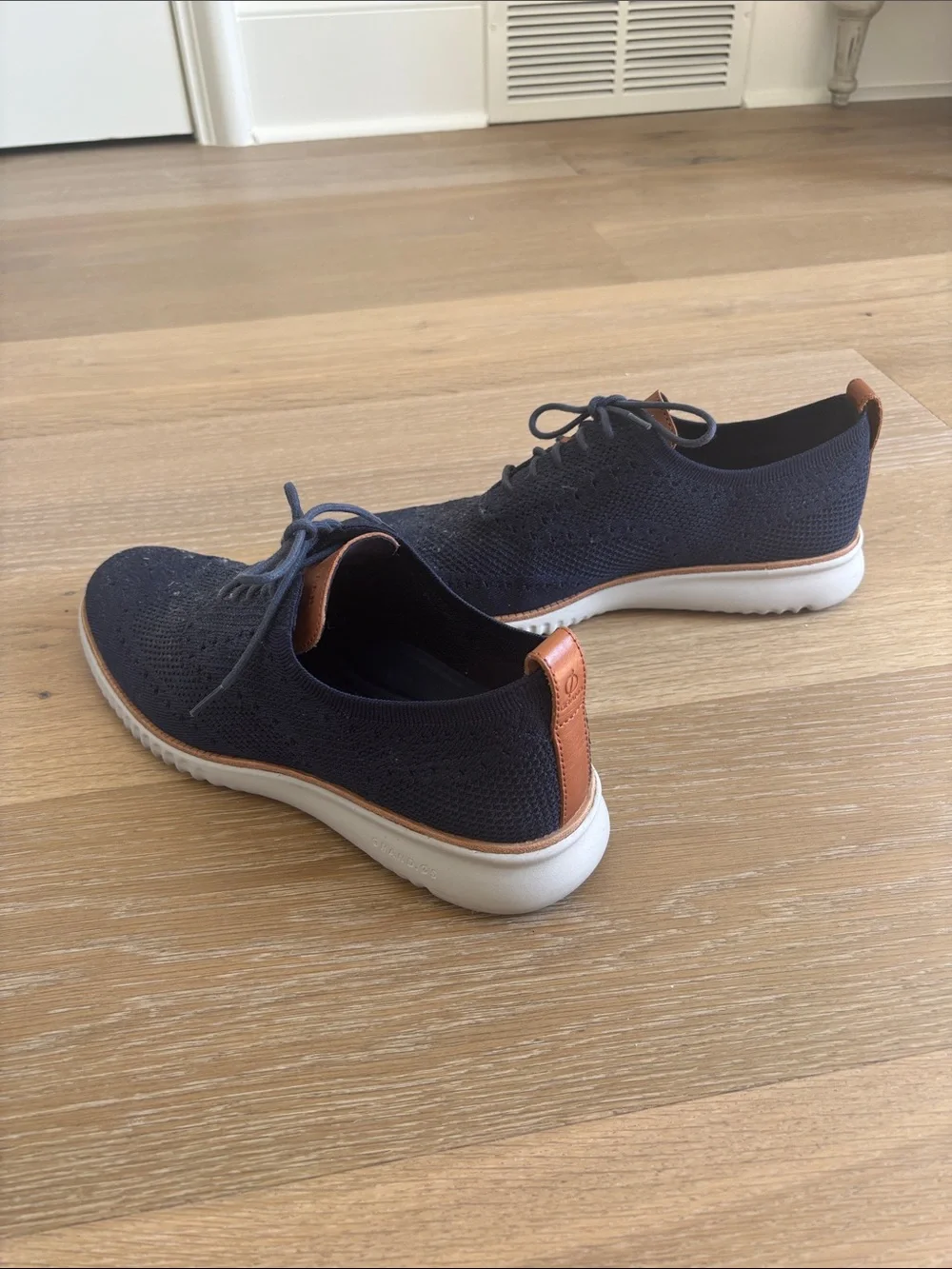 Cole Haan Navy Knit Wingtip Oxford with Tan Accents
